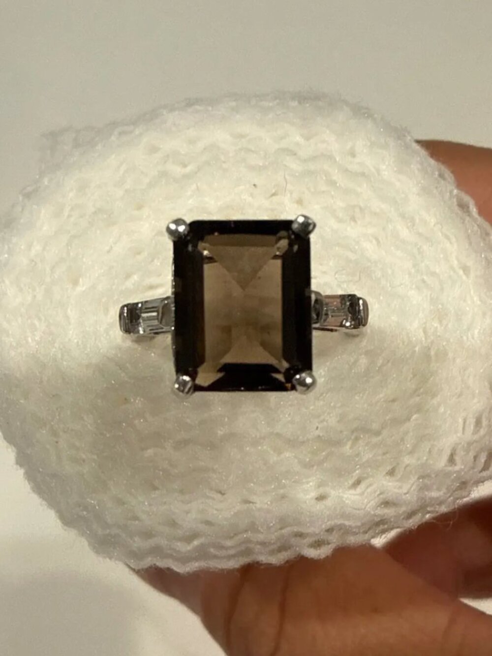 Emerald-cut smoky quartz ring